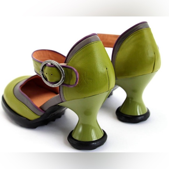 Fluevog NEARLY NEW Mini Elif olive/gray/purple asymmetrical buckle heel - 8.5 - Picture 2 of 16